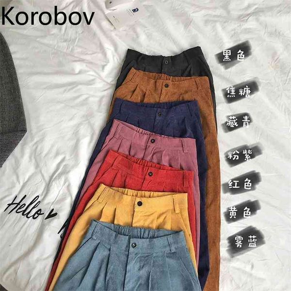 

korobov new chic elastics high waist women pants korean solid casual female trousers fashion streetwear wide leg pants 210430, Black;white