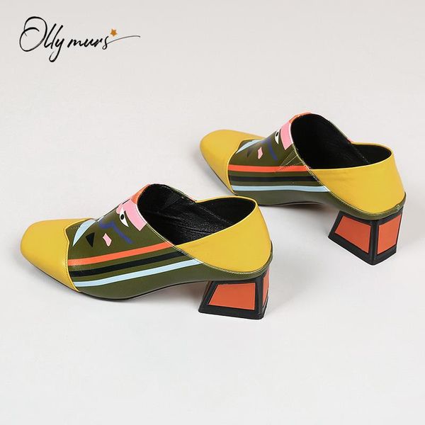 

dress shoes ollymurs fashion style spring summer women pumps square toe slip on chunky mid heel ladies casual woman, Black