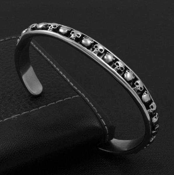 

bangle punk thin curve skull open for men rock jewelry, Black