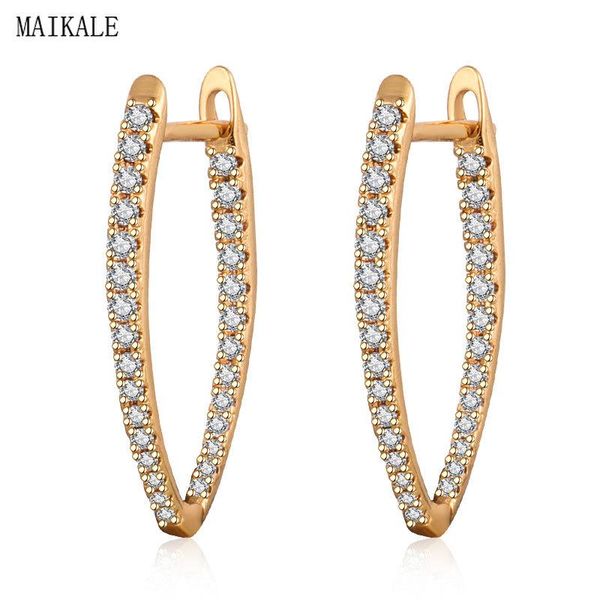

trendy stud earrings for women v-shape metal cubic zirconia zircon clip on earing fashion jewelry brincos bijoux, Golden;silver