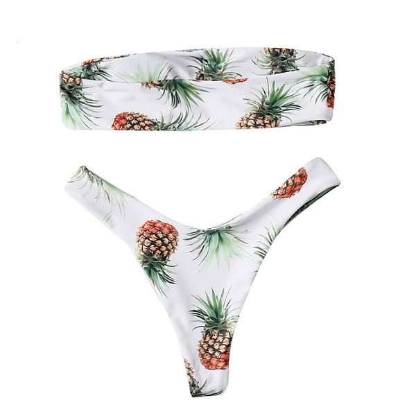 

muqgew swimwear women bikini floral pineapple print beach swimsuit bathing woman padded maillot de bain femme sexy, White;black
