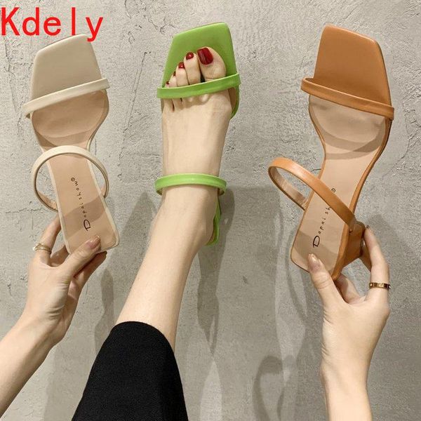 

sandals women candy color ladies high heel slippers open toes thick fashion female slides summer shoes, Black