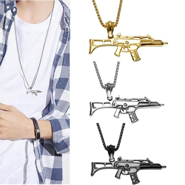 

pendant necklaces 3 styles colors fashion personality punk hip-hop dance party chain cool stainless steel creative gun necklace, Silver