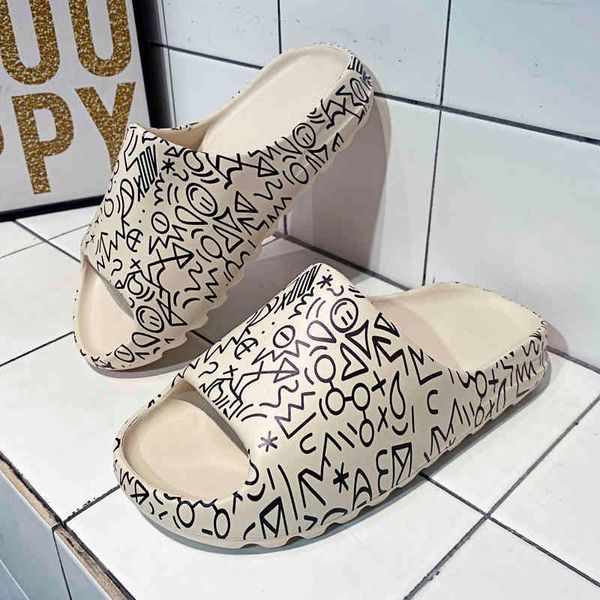 

tuinanle slippers women 2021 summer couple size 35-46 non-slip house slippers graffiti casual beach slippers quality lover shoes y0406, Black