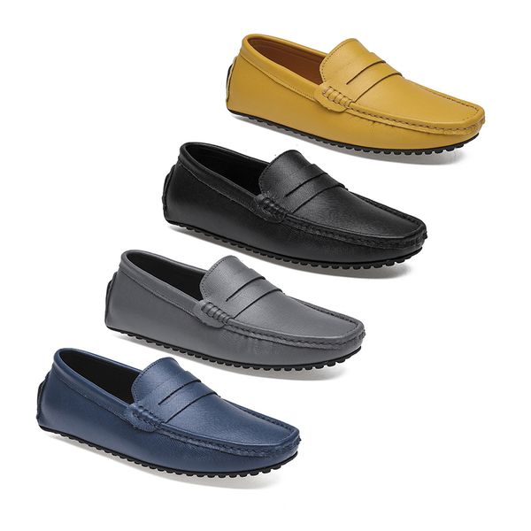 

2021 leather doudou men's casual driving shoes soft sole fashion black navy white blue silver yellow grey footwear all-match lazy cross