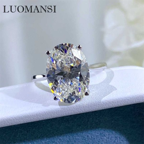 Luomansi 10.5CT Oval Süper Flaş Büyük Elmas Yüzük 100% -S925 Ayar Gümüş 18 K Altın Kadın Düğün Nişan Takı 211217