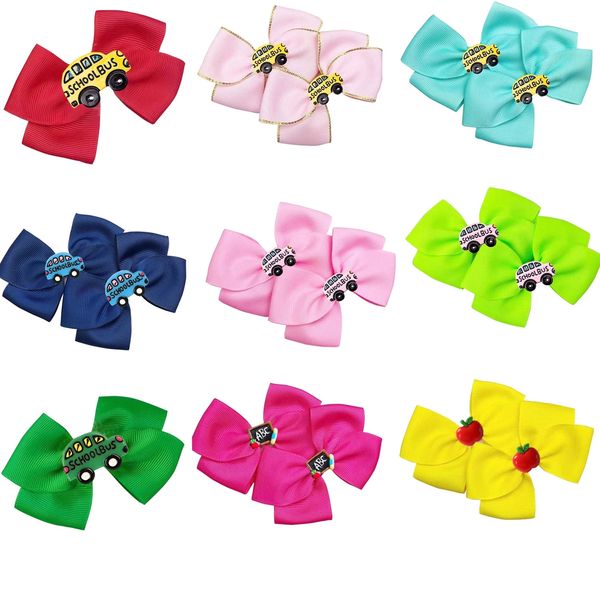 24PCS 3.5 pollici Torna a scuola Hairgrips per ragazze Bambini Bowkont con clip Grosgrain Ribbon Hairclip Accessori per capelli