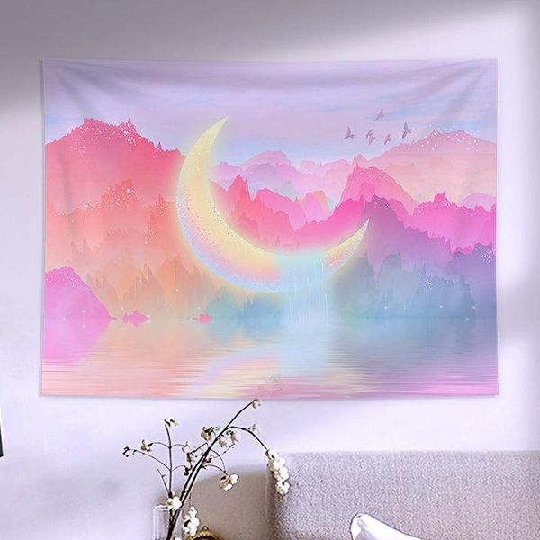 

tapestries cute girly heart pink dream moon kawaii room decoration bedroom wall covering background cloth tapestry