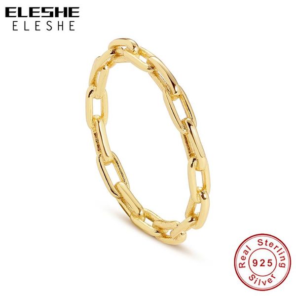 

cluster rings eleshe trendy 18k gold plated chain shape finger ring 925 sterling silver chunky link for women wedding christmas jewelry, Golden;silver