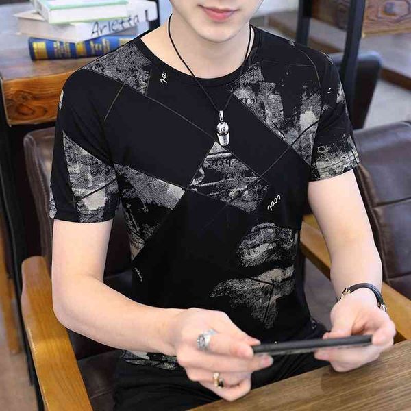 

2021 summer new short korean ice silk t-shirt fashion half sleeve men's wear, White;black