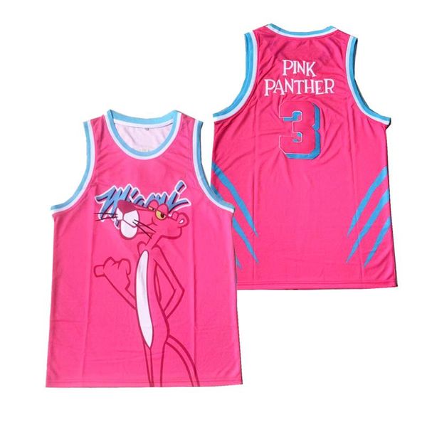 

men' tank fashion men miami 3 pink panther embroidery stitched outdoor sportswear hip-hop basketball jersey, White;black