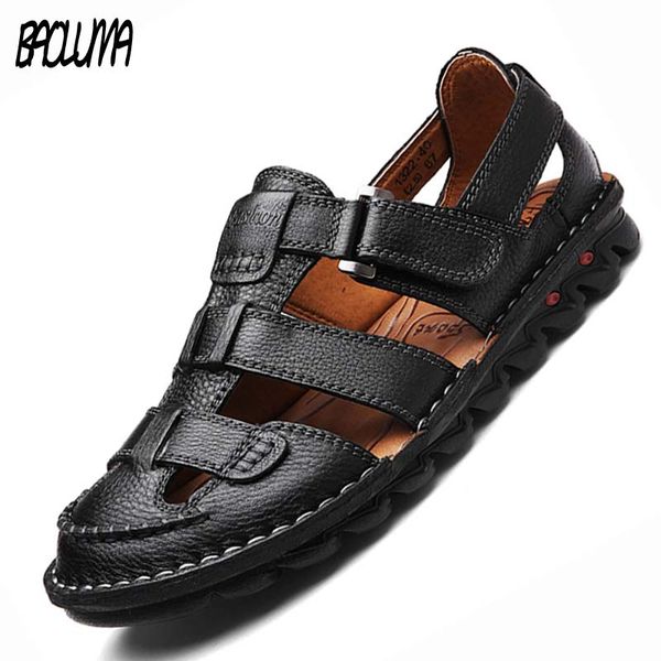 Merk Heren Zomer Sandalen Echt Lederen Sandalen Outdoor Zomer Handgemaakte Mannen Slippers Schoenen Mannen Strand Zachte Ademende Sneakers