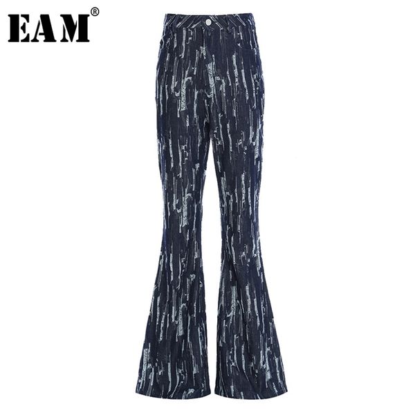 

[eam] high waist blue burr split joint long denim trousers loose fit pant fashion spring autumn 1y723 210915, Black;white