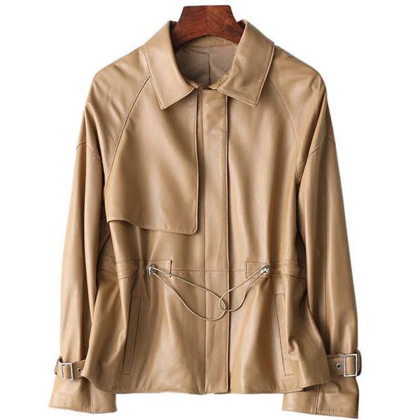

women's leather & faux ladies genuine jacket sheepskin coat real sheep women motorcycle casual spring autumn female outerwear plus size, Black