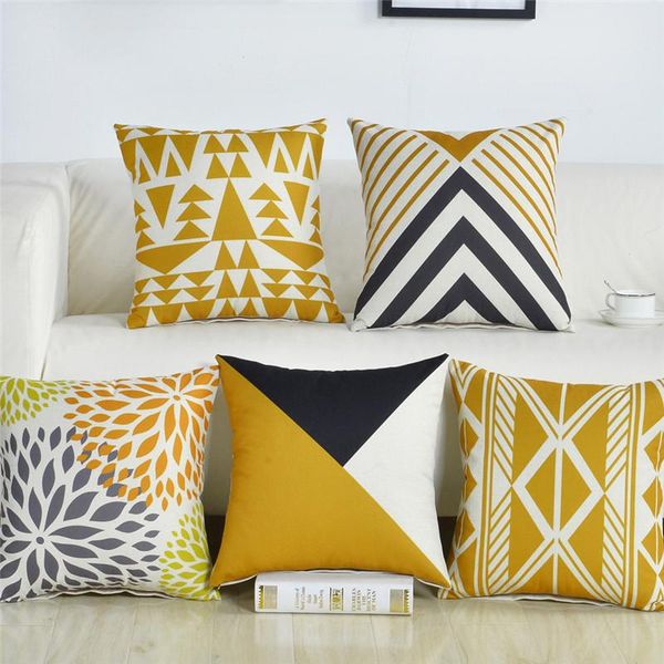 

cushion/decorative pillow yellow geometry cotton linen cushion cover 45x45 decorative sofa cushions throw covers nordic pillowcases home dec