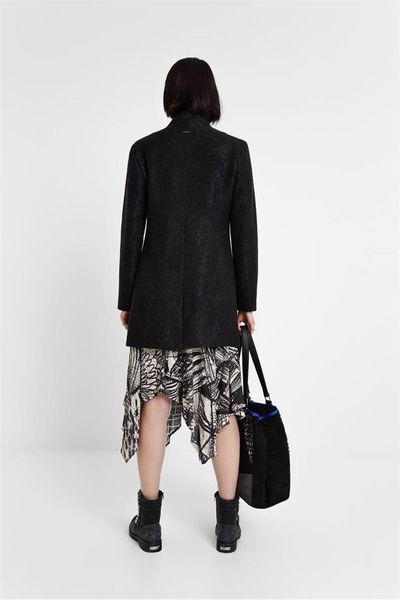 

women's wool & blends autumn and winter single breasted dark flower coat, Black
