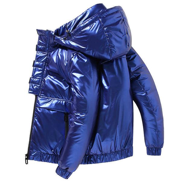 

men's thick hooded cloak, warm casual coat, short, white, bright, young, 2021 winter series, Black