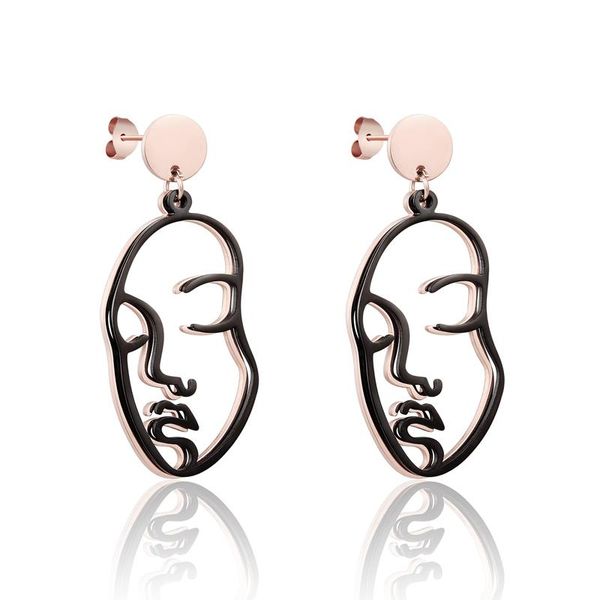 

dangle & chandelier arrival abstract stylish hollow out double layer face earring girls stainless steel drop earrings boucles d'oreille, Silver