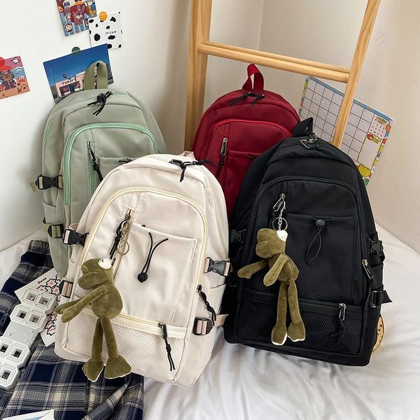

backpack college style versatile simple leisure sweet girl student schoolbag pure color large capacity travel bag