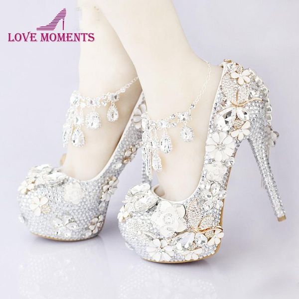

luxurious silver rhinestone wedding bridal shoes crystal ankle straps anniversary party high heel handmade 5 inches dress, Black