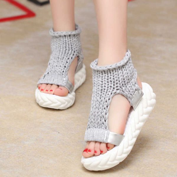 

women sandals spring summer knitted platform slippers fashion trend casual shoes outdoor breathable comfortable beach footwear y0721, Black