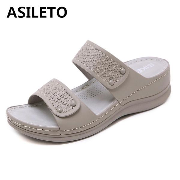 

slippers asileto 2021 female sandals car line wear-resistant anti-slip large size fashion wedge with thick bottom comfortable, Black