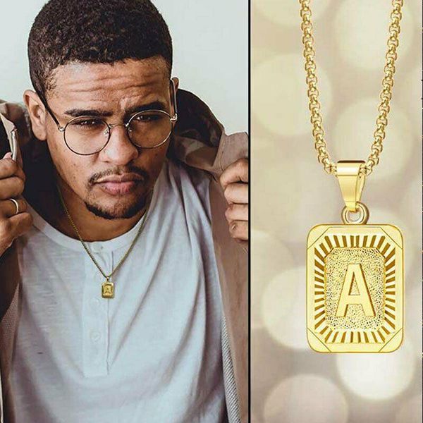 

chains men's letter necklace hip hop square pendant stainless steel english double-sided casting nyz shop, Silver