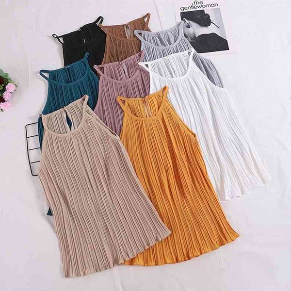 

women summer camisole chiffon halter off shoulder o neck vest slim tank, White