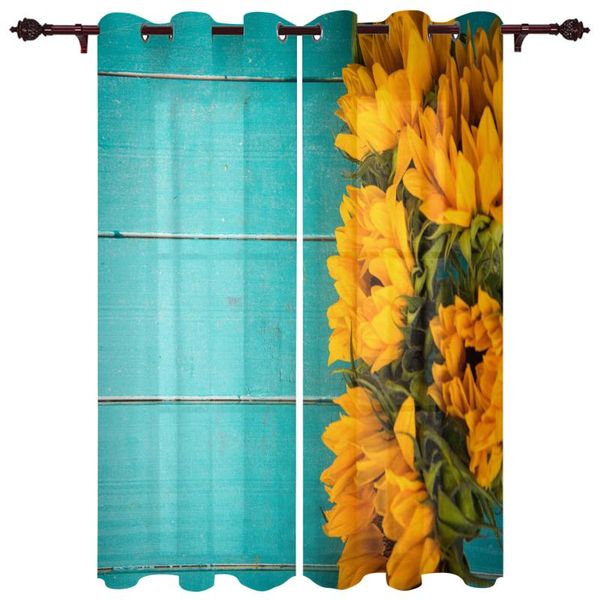 

exquisite home curtains sunflower wooden table blue living room bedroom kitchen translucent polyester decorative curtain & drapes