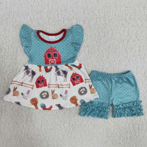 

clothing sets farm animals comfortable milk silk blue polka dot shorts summer suit lovely girls boutique wholesale clothes children's, White