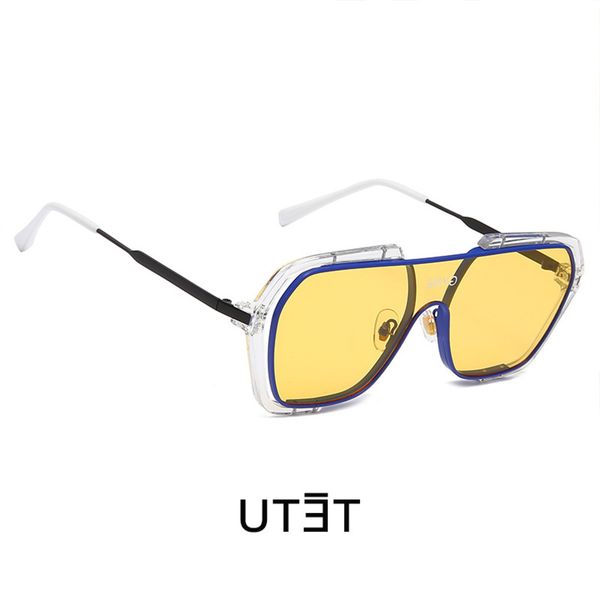 

chen weiting's same yellow film integrated sunglasses men's fashion mixed batch large frame net red women's, White;black