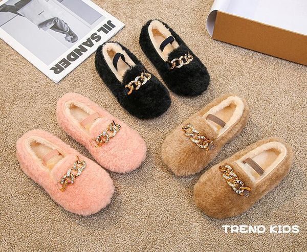 

boots plush children' flats shoes for girls winter warm cotton fur moccasins kids anti slip children casual loafers, Black;grey
