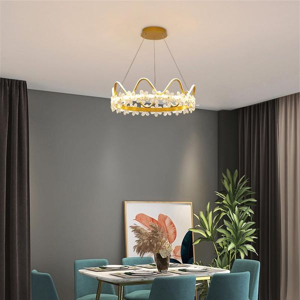 

high-end crown shaped chandelier with good quality crystals and silicone lamp cover, living room bedroom lighting led lamps pendant