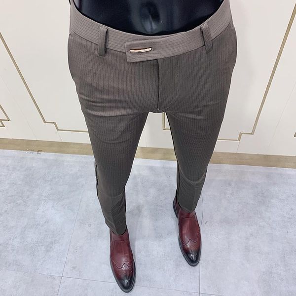 

men's suits & blazers chic striped navy blue pants men elegant slim fit tight-ankle suit trousers for office party mens dress, White;black
