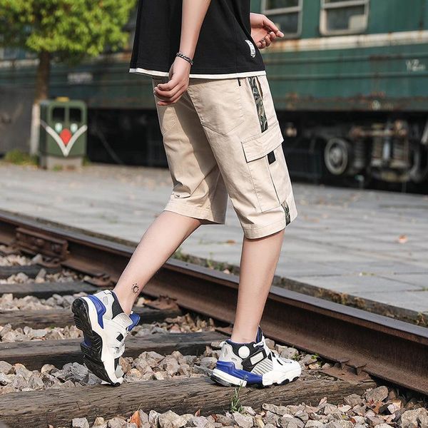 

men's shorts summer beach oversize multi pocket cargo pure cotton streetwear casual sportswear men clothing 8xl, White;black