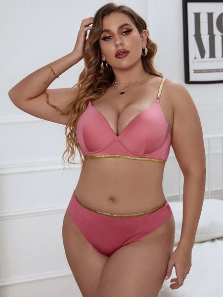 

plus no show contrast binding underwire lingerie set 59mk#, Black;white