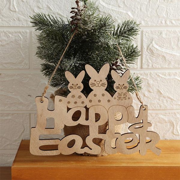 

promotional products wooden hanging easter tree decoration l-aser cut rabbits cute craft festive decorative objects & figurines