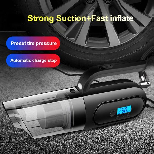 

car vacuum cleaner four-in-one, handheld dual-use and home with air pump tire pressure monitoring lighting