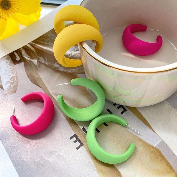 

hoop & huggie 2021 fashion korean candy color circle earrings for women girls geometric metal statement jewelry accessories, Golden;silver