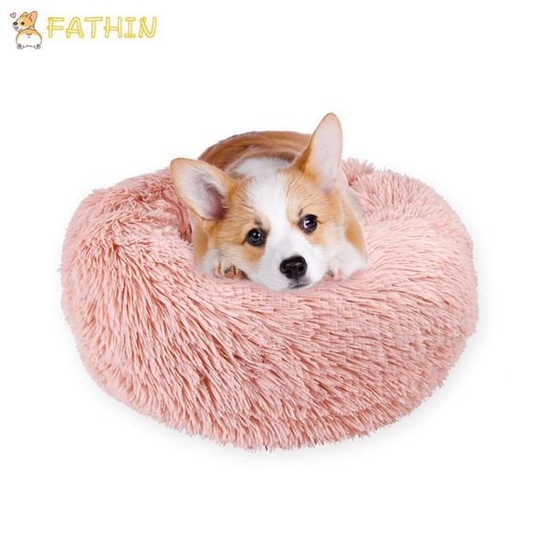 

donut pet bed faux fur dog beds for small medium dogs self warming indoor round pillow cuddler mat kennels & pens