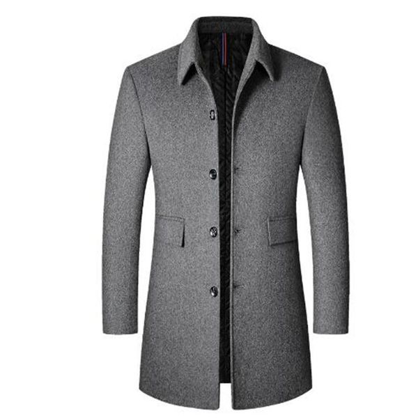 

men's wool & blends 2021 autumn winter thick coat medium long business casual lapel solid color woolen trench 40% jacket, Black