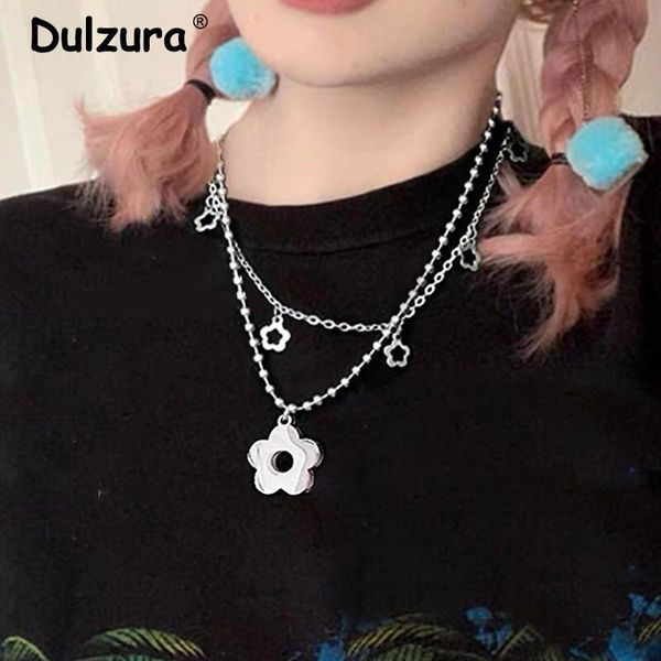 

pendant necklaces korean style flower design hrajuku girls stainless steel choker ins 90s retro street sliver chain unisex, Silver