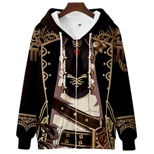 

men's hoodies & sweatshirts cosplay diluc ragnvindr genshin impact boy girl child men women personality zip hoody hip hop clothes loose, Black