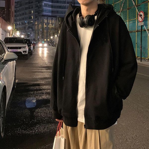 

men's hoodies & sweatshirts autumn winter spring cardigan sweater men plus velvet casual zipper hoodie sports korean jacket, Black