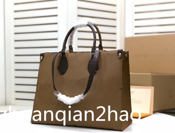 

fashion lady brown 44571 shopping bag luxury sale classic brand leather canvas large capacity handbag