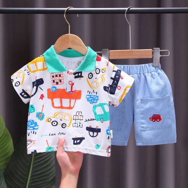 

children's clothing boys' summer suit children's full print cartoon short sleeve two piece set, White