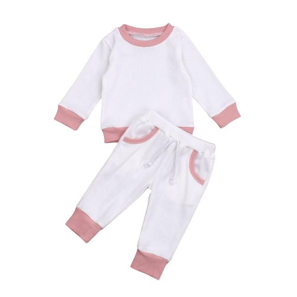 

clothing sets baby boys and girls clothes set solid color knitted long sleeve pants fall winter, White
