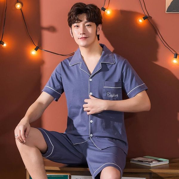 

men's sleepwear overszie 4xl 5xl men pajama set summer comfortable short sleeve cotton pijama elastic waist leisure outwear, Black;brown