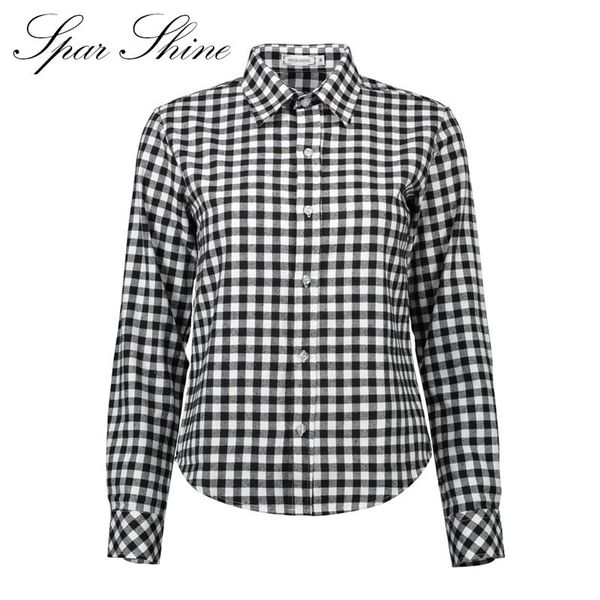 

casual men's and women's shirt plaid summer autumn long sleeve lapel simple blusas de mujer blouses & shirts, White