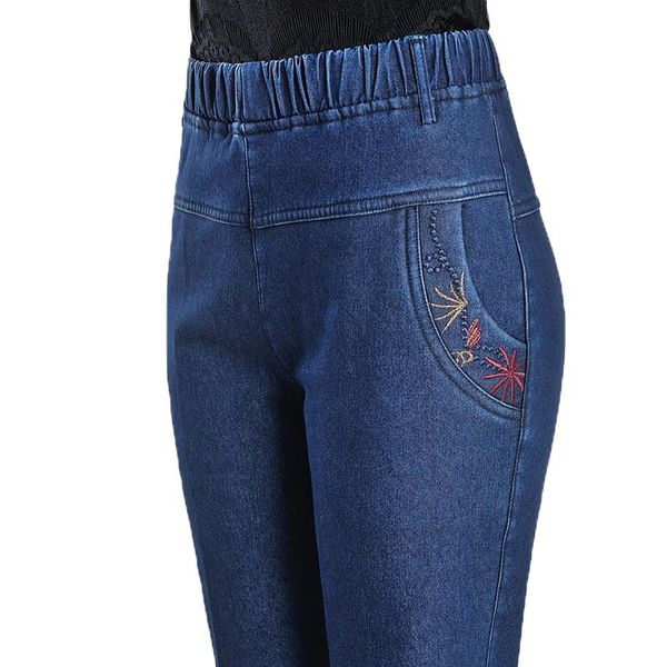 

women's jeans 2021 women denim pants large size casual trousers embroidery add wool waist winte 1494, Blue
